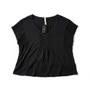 Torrid‎ Belle Isle Black Textured V Neck Smocked Peasant Blouse Top Womens 1